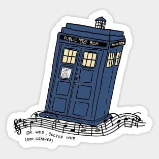 Tardis with Doctor Who Theme Music Sticker